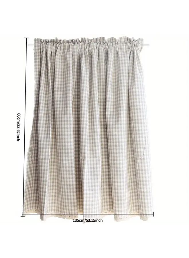 Brown Plaid Nordic Checkered Curtain Light Filtering Rod Pocket For Kitchen - Image 3