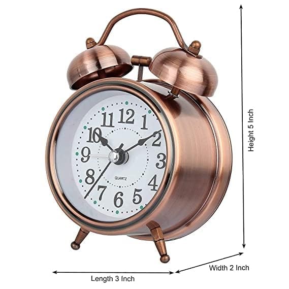 STL STL Retro Alarm Clock Twin Bell with Night LED Function Non Ticking Metal Frame High Volume Bedside Alarm for StudentsBedroomOffice Copper - Image 5