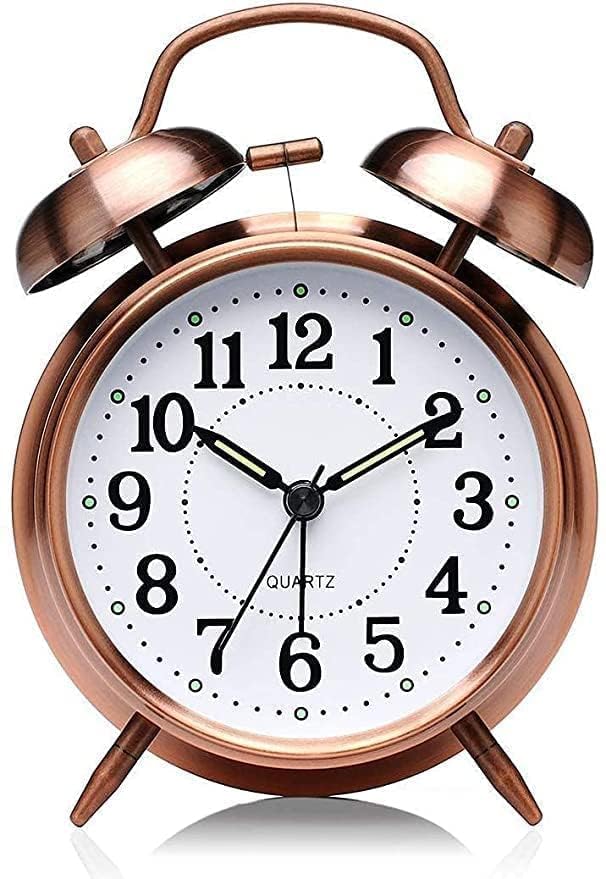 STL STL Retro Alarm Clock Twin Bell with Night LED Function Non Ticking Metal Frame High Volume Bedside Alarm for StudentsBedroomOffice Copper - Image 1