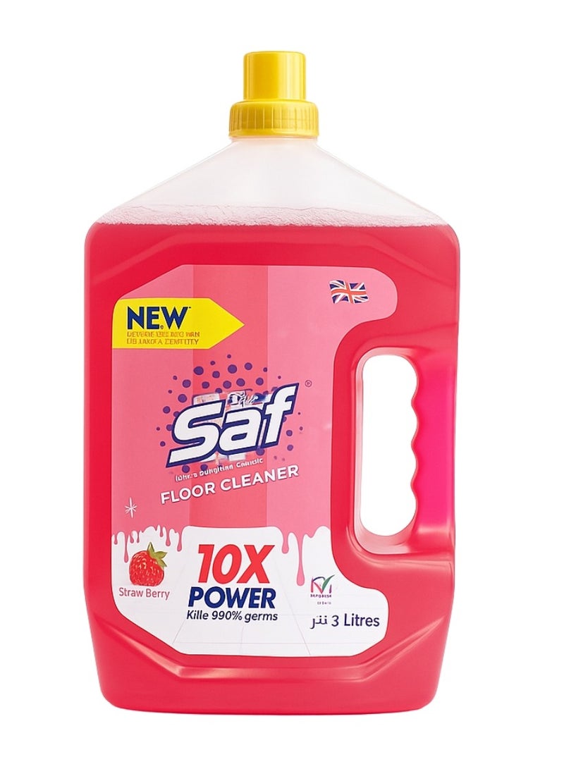SAF Floor Cleaner Strawberry – 3L | Powerful Disinfectant with Long-Lasting Fragrance | Kills 99.9% Germs, Suitable for All Floor Types - Image 1