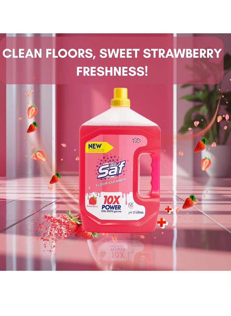 SAF Floor Cleaner Strawberry – 3L | Powerful Disinfectant with Long-Lasting Fragrance | Kills 99.9% Germs, Suitable for All Floor Types - Image 2