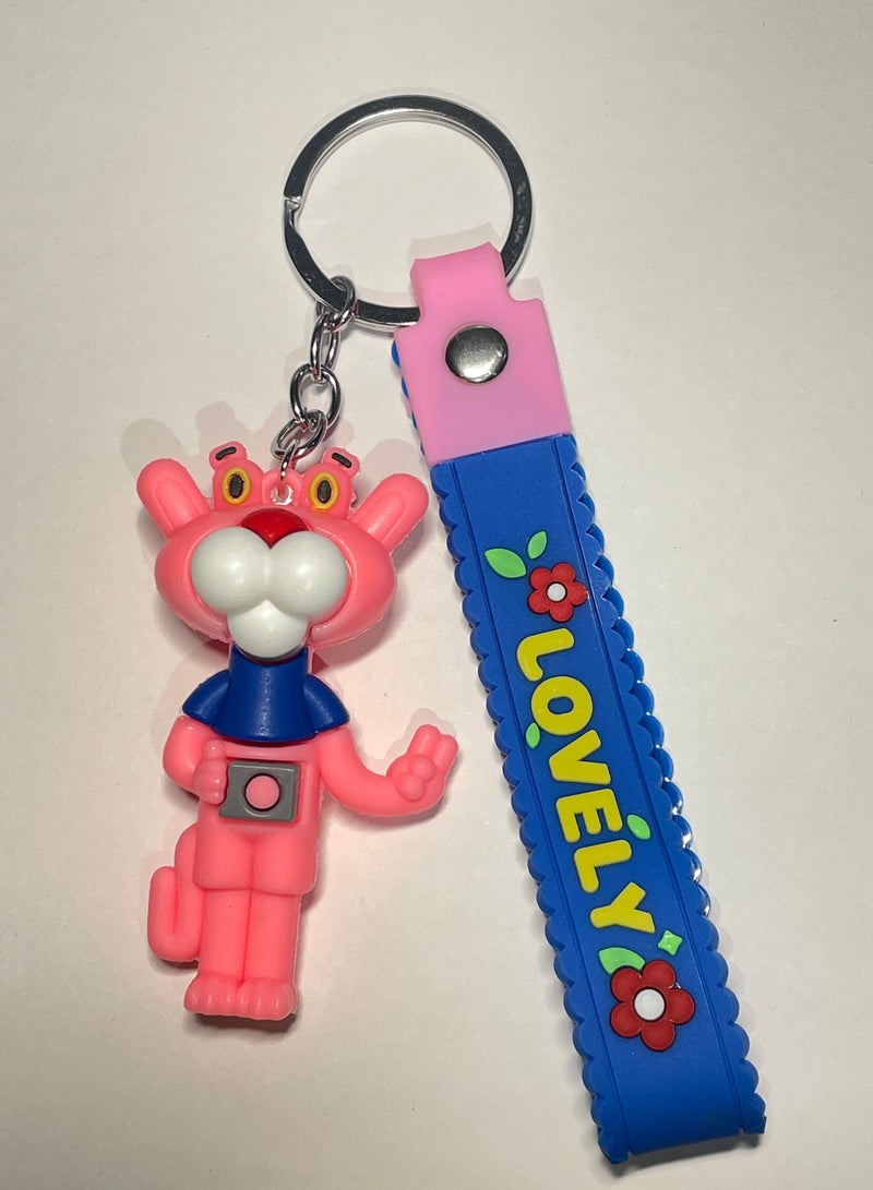 Generic Distinguished cartoon keychain cute accessory pink panther keychain with ribbon suitable for car purse and bag cute creative gift  - Image 1