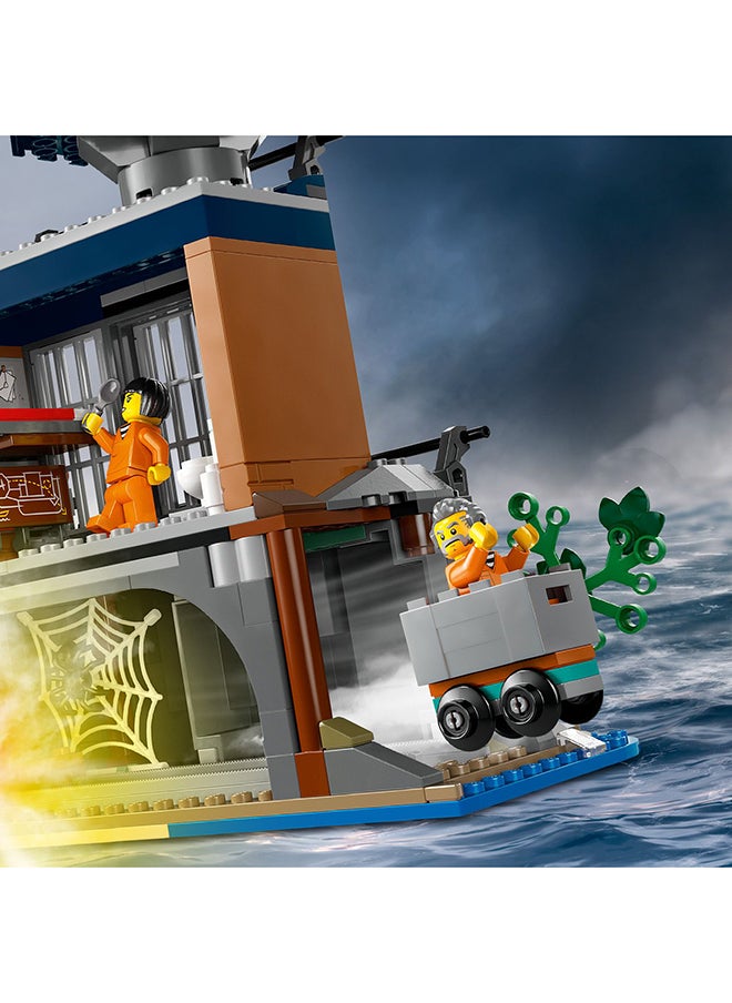 LEGO - 60419 مجموعة بناء لعبة جزيرة سجن الشرطة في المدينة، هدية عيد ميلاد للأولاد والبنات الذين تتراوح أعمارهم بين 7 سنوات وما فوق ويحبون اللعب التخيلي، طائرة هليكوبتر، قارب وزورق، 7 شخصيات صغيرة ورقم كلب وسمكة قرش (980 قطعة) - Image 1