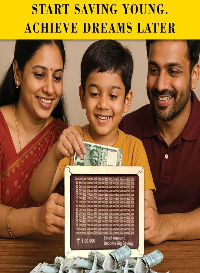 SOLOBOLO Wooden Gullak for Money | 1 Lakh Money Saving Box for Adults & Kids | Traditional Hundial/Undiyal Style Saving Box 100000 with Tracker + Marker | Wooden Piggy Bank 100000 - Image 4