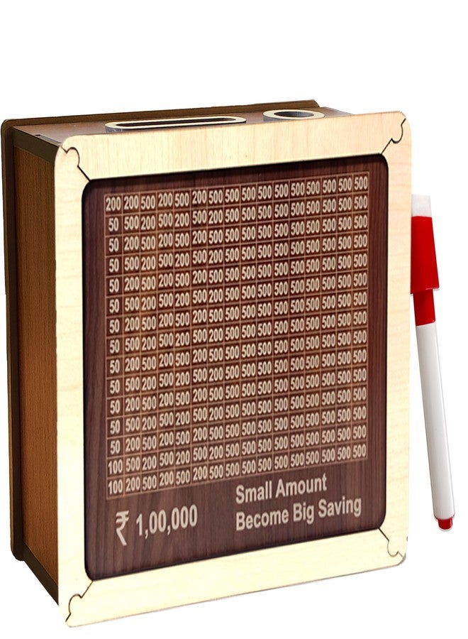 SOLOBOLO Wooden Gullak for Money | 1 Lakh Money Saving Box for Adults & Kids | Traditional Hundial/Undiyal Style Saving Box 100000 with Tracker + Marker | Wooden Piggy Bank 100000 - Image 1