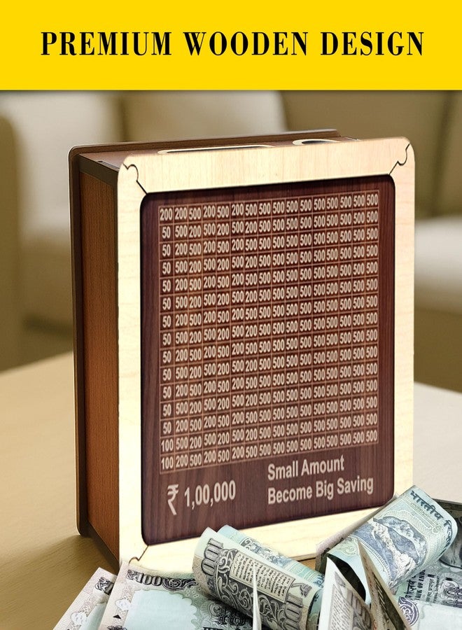 SOLOBOLO Wooden Gullak for Money | 1 Lakh Money Saving Box for Adults & Kids | Traditional Hundial/Undiyal Style Saving Box 100000 with Tracker + Marker | Wooden Piggy Bank 100000 - Image 5