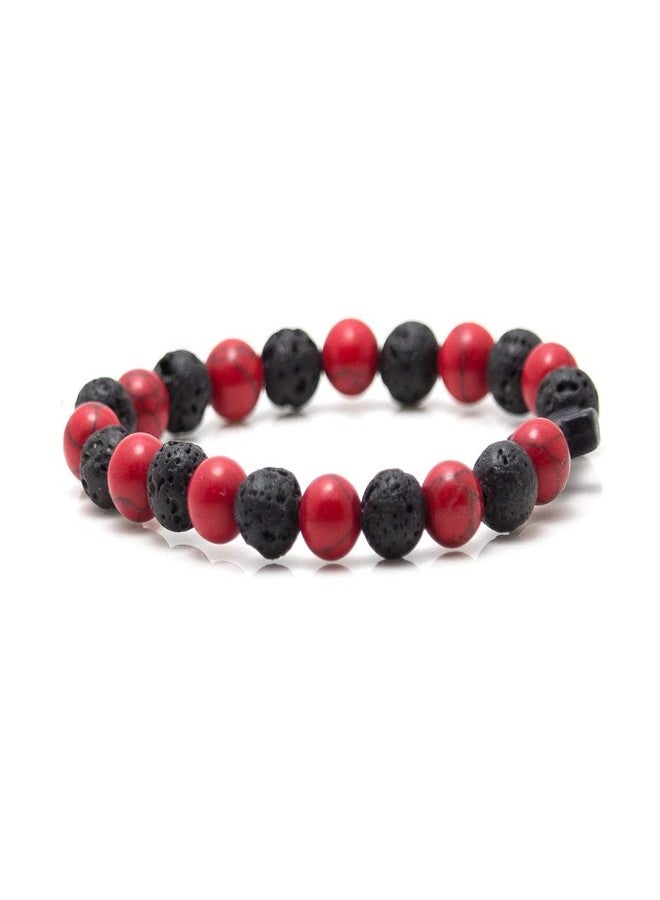 Xusamss Cross Bead Bracelet 8MM Lava Rock Turquoise Tiger Eye Onyx Stone Bracelet,7 1/2 wrist(Lava_Red Turquoise) - Image 4