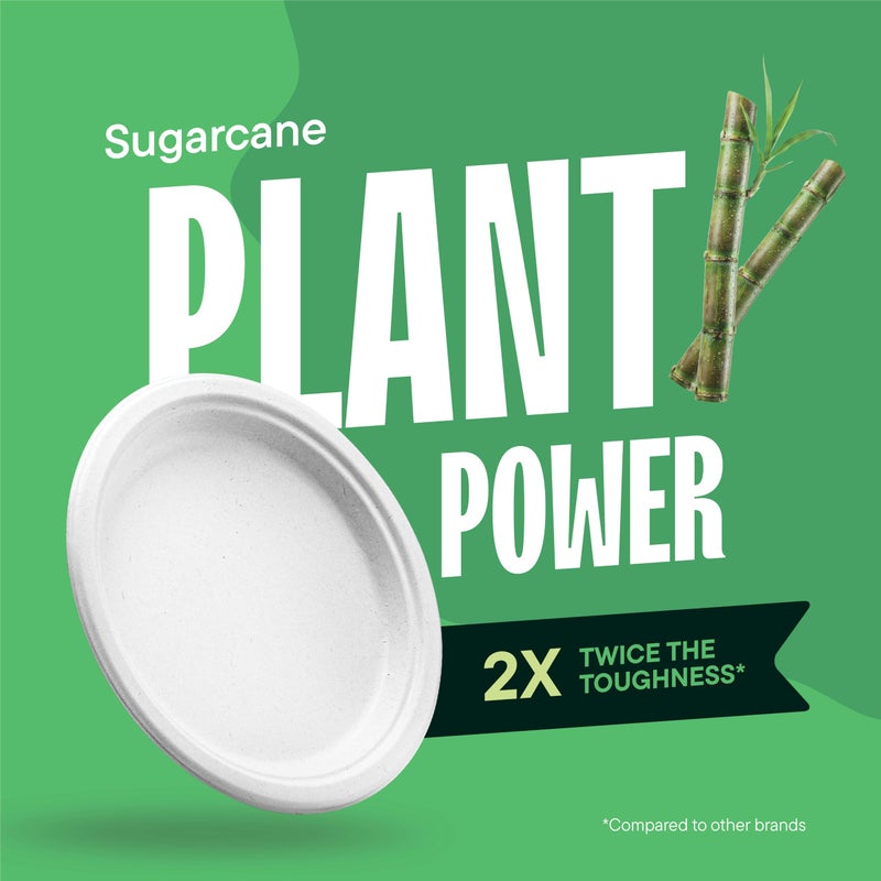 Stack Man 100% Compostable Paper Plates, Heavy Duty Disposable Plates [125-Pack] 9 Inch Plates - Eco-Friendly, Biodegradable Sugarcane Bagasse, Natural White 9" Sturdy Dinner Paper Plate Disposable - Image 4