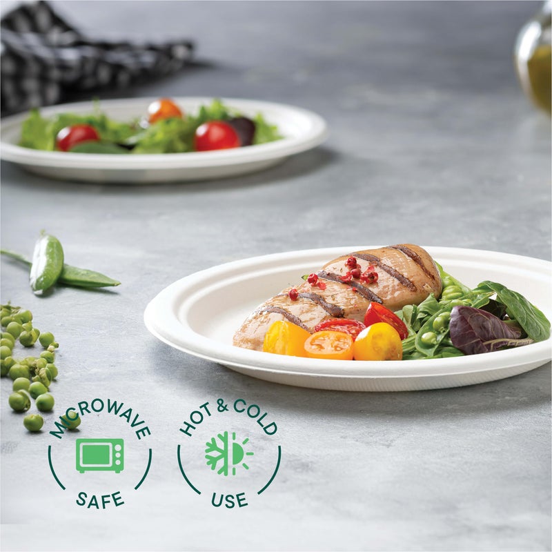 Stack Man 100% Compostable Paper Plates, Heavy Duty Disposable Plates [125-Pack] 9 Inch Plates - Eco-Friendly, Biodegradable Sugarcane Bagasse, Natural White 9" Sturdy Dinner Paper Plate Disposable - Image 3