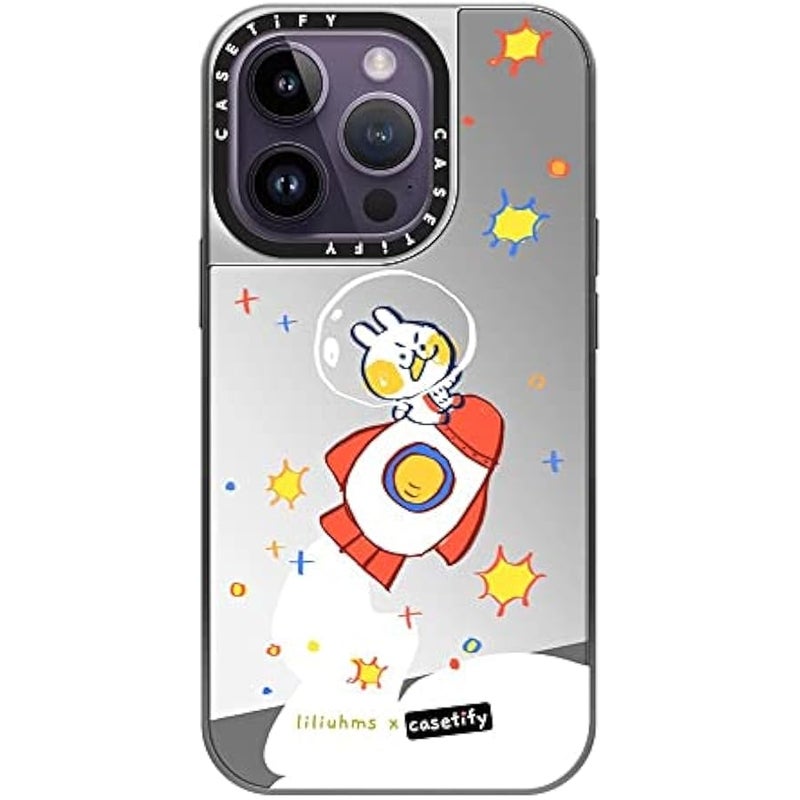Casetify Mirror Case for iPhone 14 Pro Compatible with Magsafe - Rocket Bun in Space - Silver on Silver - Image 1