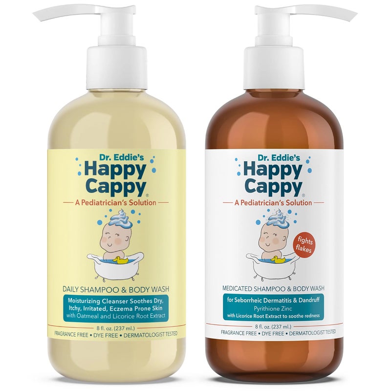 Happy Cappy Daily Medicated Shampoo and Body Wash Bundle - Baby Dandruff Shampoo for Cradle Cap and Seborrheic Dermatitis, Helps Redness, Dermatologist Tested, Fragrance-Free - 2 Pieces - Image 1