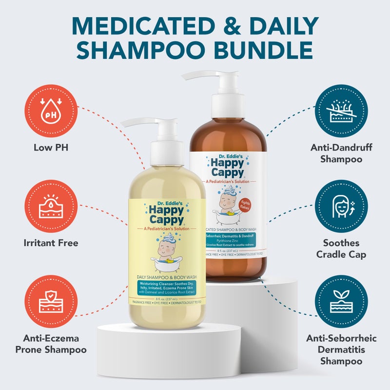 Happy Cappy Daily Medicated Shampoo and Body Wash Bundle - Baby Dandruff Shampoo for Cradle Cap and Seborrheic Dermatitis, Helps Redness, Dermatologist Tested, Fragrance-Free - 2 Pieces - Image 2