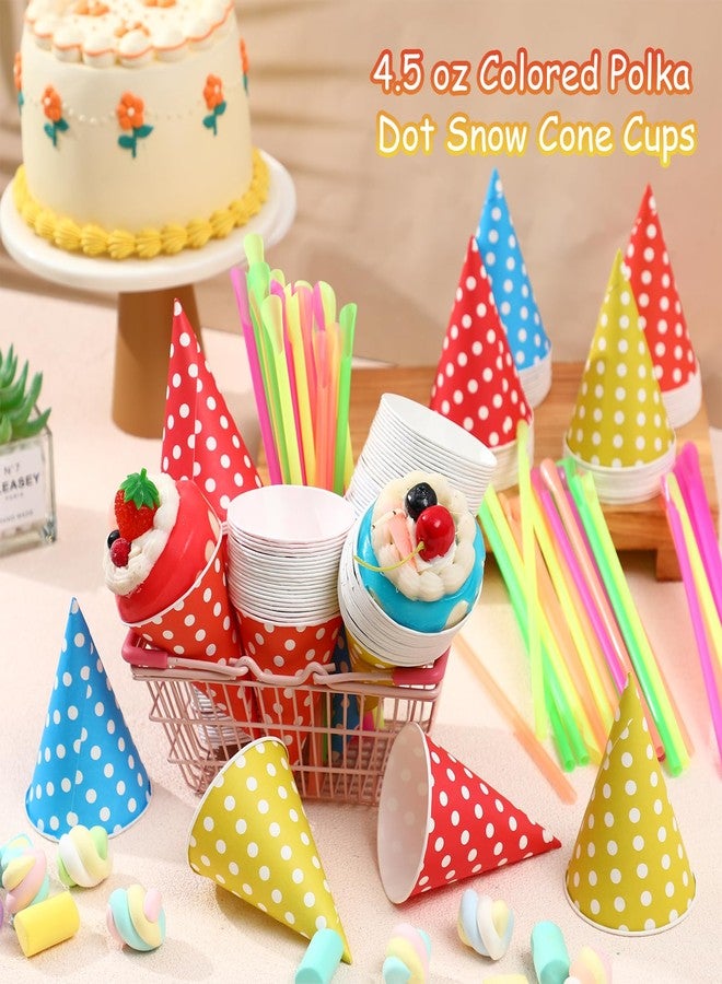 Eaasty 1500 Pcs Snow Cone Cups 4.5 oz Disposable Paper Cone Cups Colored Polka Dot Leakproof Cone Cones Snow Cone for Slush Shaved Ice Cream Sorbet Water, Party Wedding - Image 2