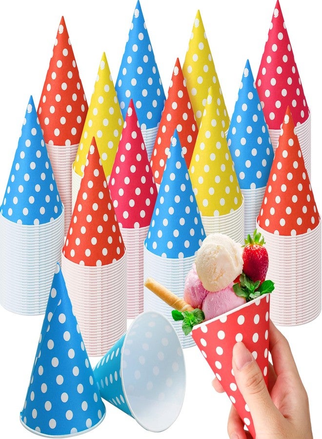 Eaasty 1500 Pcs Snow Cone Cups 4.5 oz Disposable Paper Cone Cups Colored Polka Dot Leakproof Cone Cones Snow Cone for Slush Shaved Ice Cream Sorbet Water, Party Wedding - Image 1