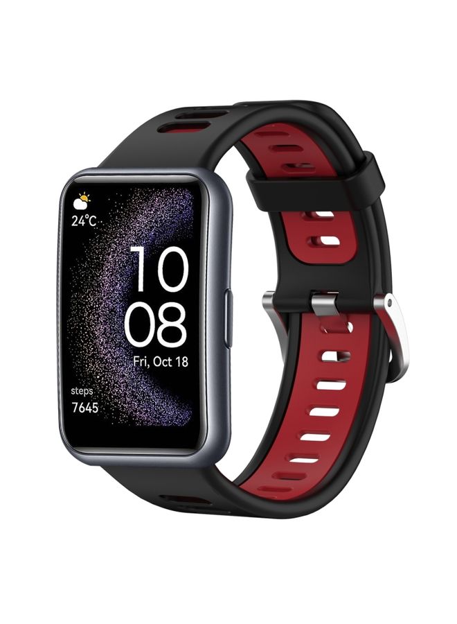 Replacement Strap For Huawei Watch Fit Special Edition Two-Color Silicone Watch Band Black+Red