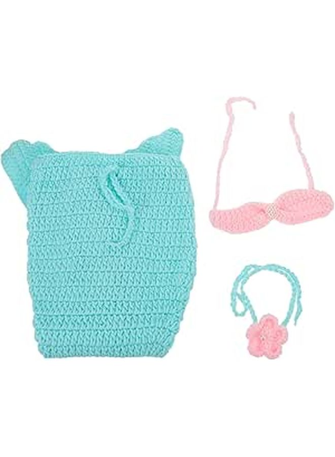 Green Handmade Crochet Mermaid Tail And Headband Set For Newborn Girl Photoshoot - Image 1