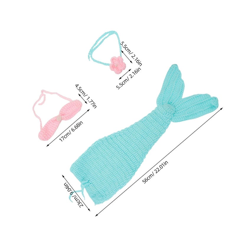 Green Handmade Crochet Mermaid Tail And Headband Set For Newborn Girl Photoshoot - Image 3
