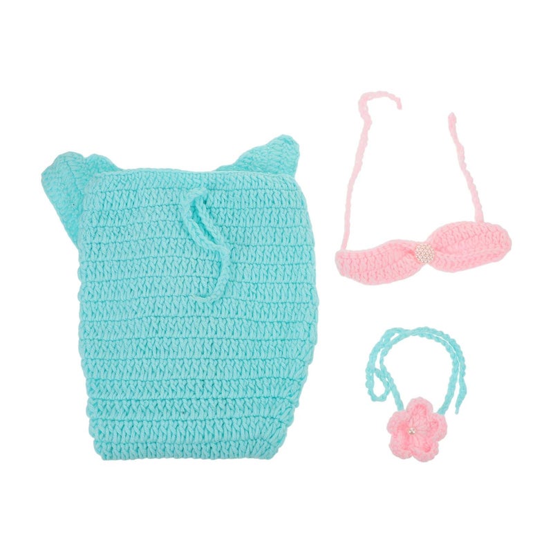 Green Handmade Crochet Mermaid Tail And Headband Set For Newborn Girl Photoshoot - Image 2