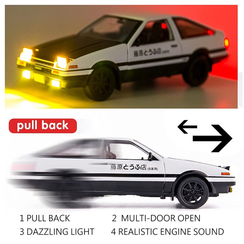 BDTCTK سيارة نموذج BDTCTK 1/24 AE86 إنشائية D سيارة كبيرة، سيارة لعبة من سبائك الزنك مع سحب للخلف مع صوت وضوء هدية للأطفال الأولاد والبنات (أسود) - Image 4