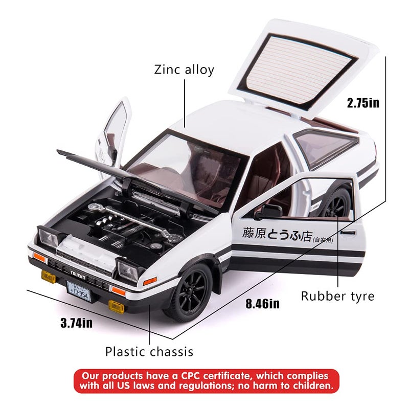 BDTCTK سيارة نموذج BDTCTK 1/24 AE86 إنشائية D سيارة كبيرة، سيارة لعبة من سبائك الزنك مع سحب للخلف مع صوت وضوء هدية للأطفال الأولاد والبنات (أسود) - Image 2