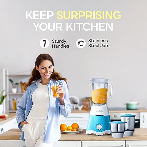 Longway Super Dlx Juicer Mixer Grinder | Up to 750 Watt Powerful Motor | 4 Jars for Grinding, Mixing, Juicing | 2 Year Warranty | Blue & White - Image 3