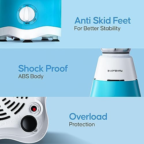 Longway Super Dlx Juicer Mixer Grinder | Up to 750 Watt Powerful Motor | 4 Jars for Grinding, Mixing, Juicing | 2 Year Warranty | Blue & White - Image 2