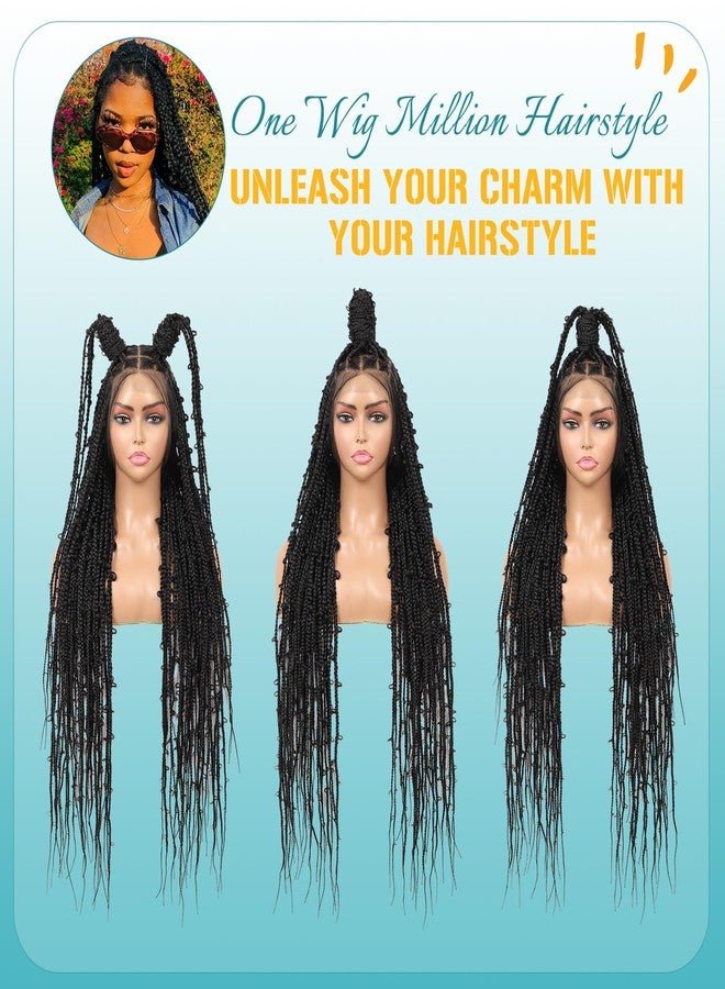 Kalyss Full Lace Knotless Braided Wigs for Women Butterfly Braid Wig Black Box Braided Wig with Baby Hair Premium Synthetic Briaded Lace Front Wigs, 36" 360° HD Full Lace - Image 5