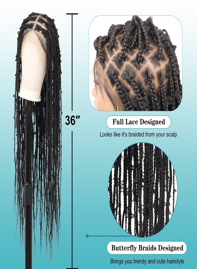 Kalyss Full Lace Knotless Braided Wigs for Women Butterfly Braid Wig Black Box Braided Wig with Baby Hair Premium Synthetic Briaded Lace Front Wigs, 36" 360° HD Full Lace - Image 2