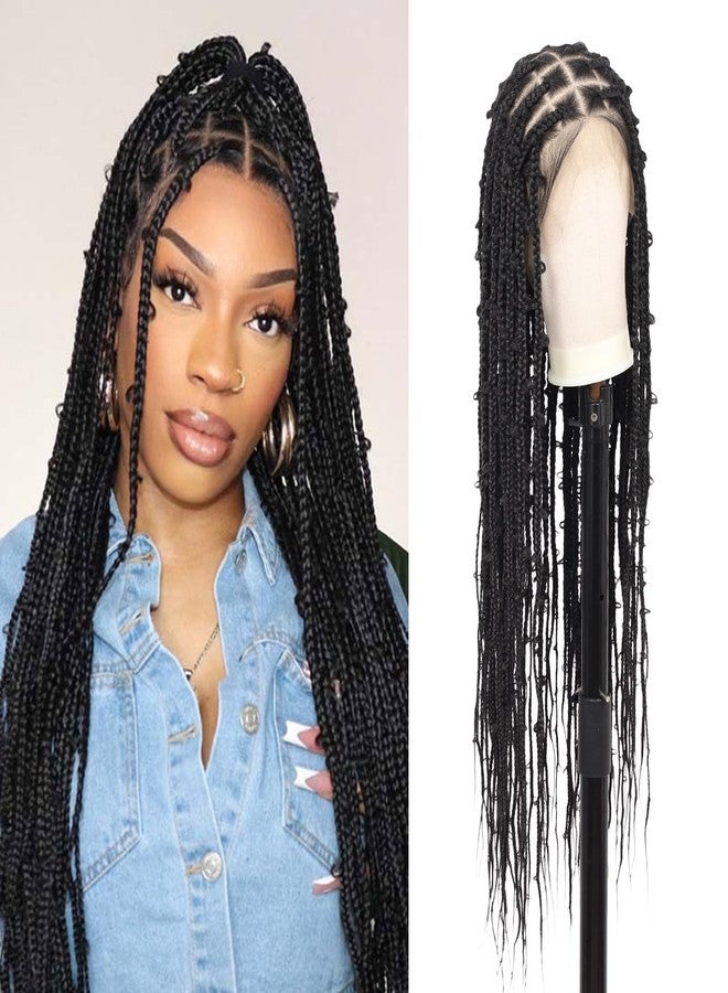 Kalyss Full Lace Knotless Braided Wigs for Women Butterfly Braid Wig Black Box Braided Wig with Baby Hair Premium Synthetic Briaded Lace Front Wigs, 36" 360° HD Full Lace - Image 1