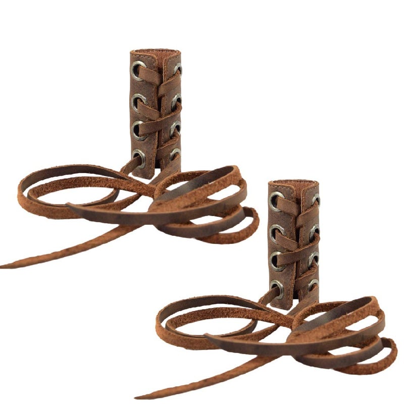 Hide & Drink Hide Drink Set of 2 Hair Ties for Women PonytailBraid Holder Wraps Deadlock Accessories for Ladies Full Grain Leather Handmade Bourbon Brown - Image 2