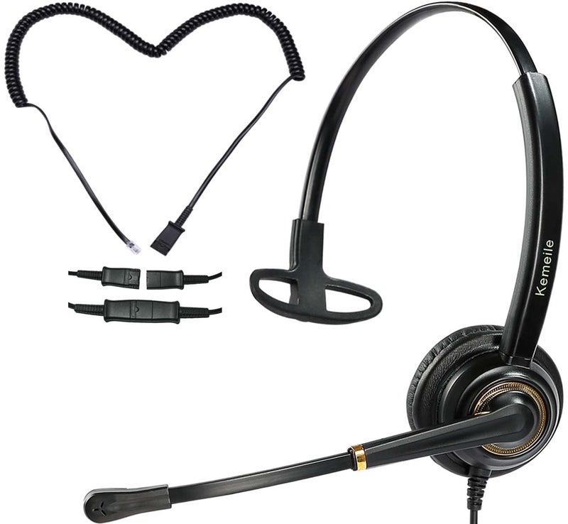 KEMEILE Office Telephone Headset with Noise Cancelling Mic RJ9 U10P Bottom Cable Compatible with Landline Desk Phones Polycom VVX, Avaya Digital, Fanvil, AudioCodes and Many More - Image 1