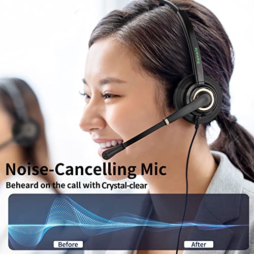 KEMEILE Office Telephone Headset with Noise Cancelling Mic RJ9 U10P Bottom Cable Compatible with Landline Desk Phones Polycom VVX, Avaya Digital, Fanvil, AudioCodes and Many More - Image 3