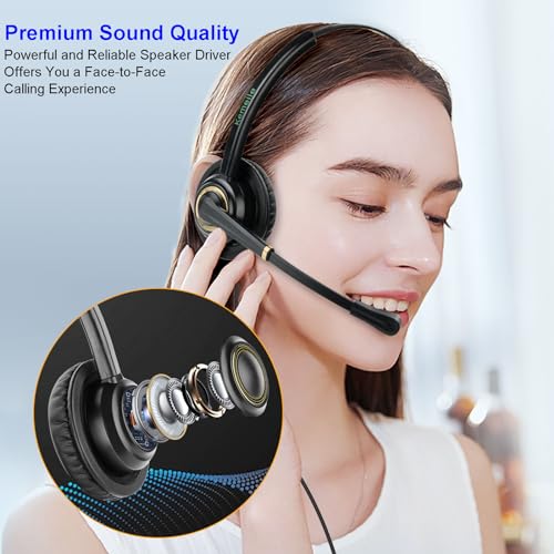 KEMEILE Office Telephone Headset with Noise Cancelling Mic RJ9 U10P Bottom Cable Compatible with Landline Desk Phones Polycom VVX, Avaya Digital, Fanvil, AudioCodes and Many More - Image 2