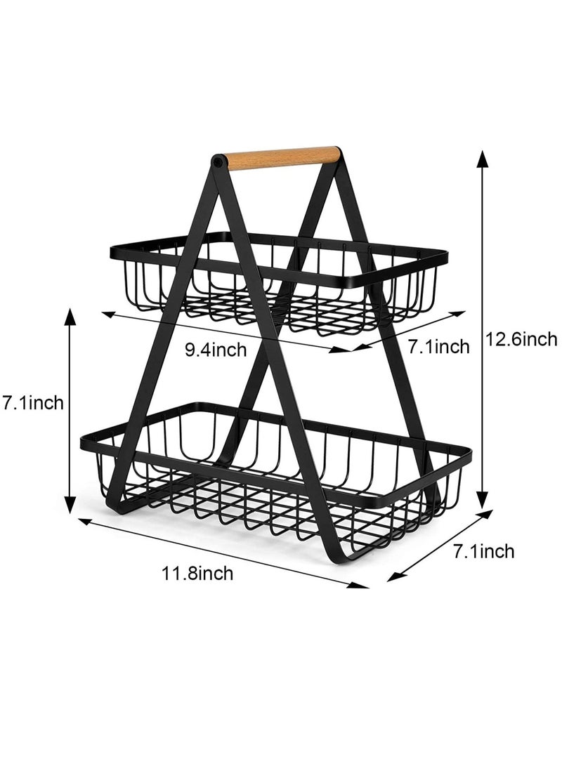 LIMOS 2-Tier Countertop Fruit Basket Storage, Vegetable Rack Bread Display Stand for Kitchen, Black - Image 2