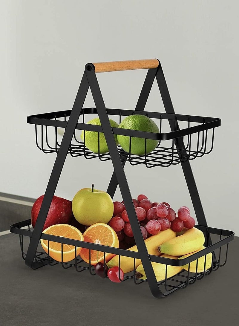 LIMOS 2-Tier Countertop Fruit Basket Storage, Vegetable Rack Bread Display Stand for Kitchen, Black - Image 3