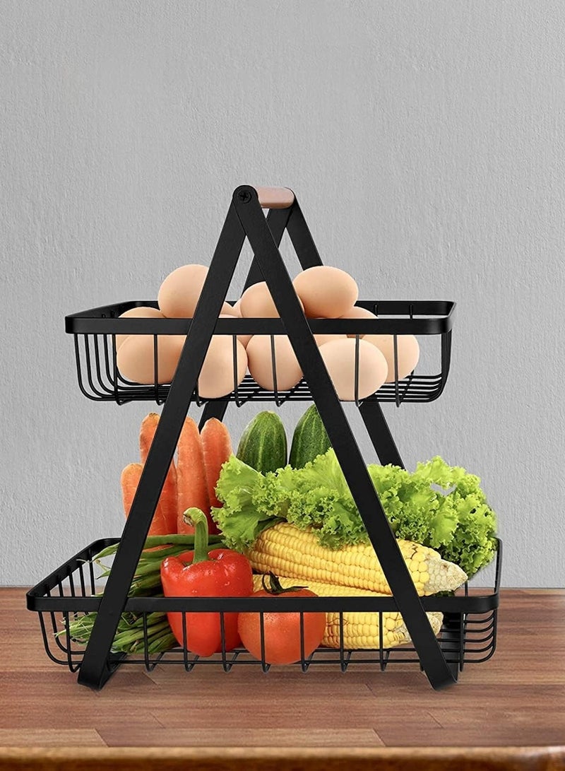 LIMOS 2-Tier Countertop Fruit Basket Storage, Vegetable Rack Bread Display Stand for Kitchen, Black - Image 4