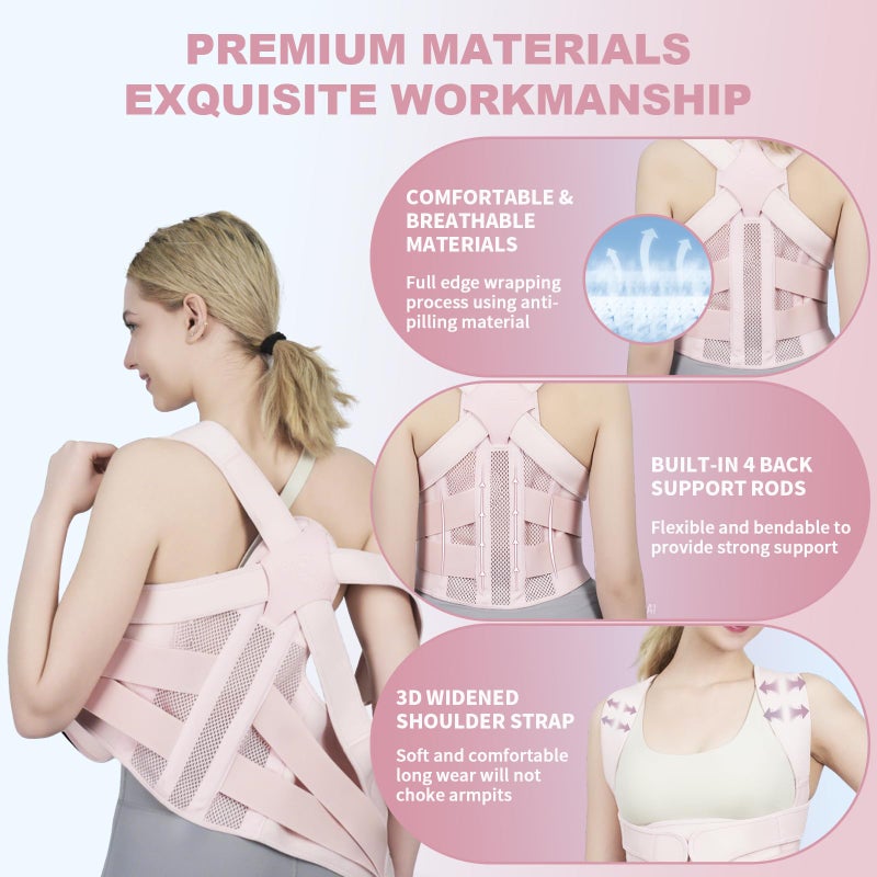 Sloworld Posture Corrector for Women and Men Upgraded Back Brace, Adjustable Back Support for Upper and Lower Back Pain Relief, Shoulder Straightener for Hunchback, Scoliosis, Lumbar, Spine (Pink, Small) - Image 4