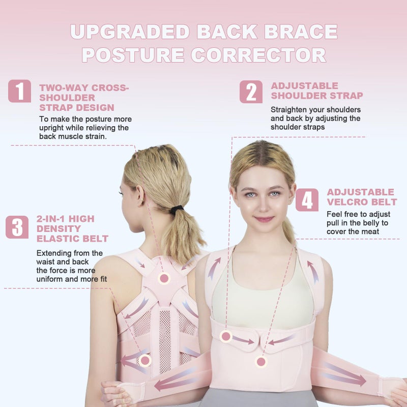 Sloworld Posture Corrector for Women and Men Upgraded Back Brace, Adjustable Back Support for Upper and Lower Back Pain Relief, Shoulder Straightener for Hunchback, Scoliosis, Lumbar, Spine (Pink, Small) - Image 3