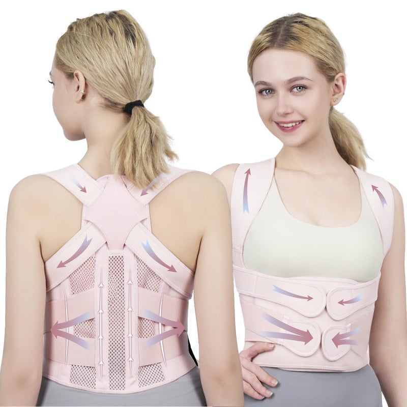 Sloworld Posture Corrector for Women and Men Upgraded Back Brace, Adjustable Back Support for Upper and Lower Back Pain Relief, Shoulder Straightener for Hunchback, Scoliosis, Lumbar, Spine (Pink, Small) - Image 1