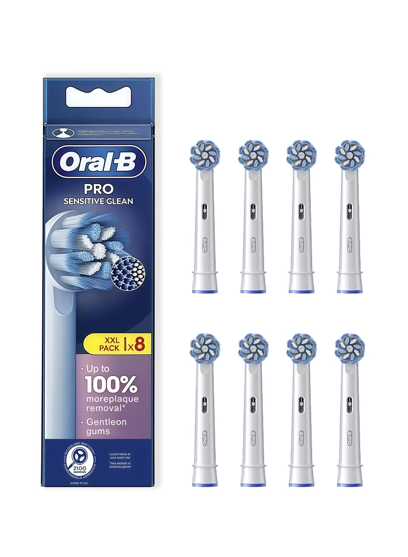 Oral-B Pro Sensitive Clean Electric Toothbrush Head, Cross Action Electric Toothbrush Head,X-Shaped & Extra Soft Bristles for Gentle Brushing & Plaque Removal, Pack of 8 Toothbrush Heads, White (Packi