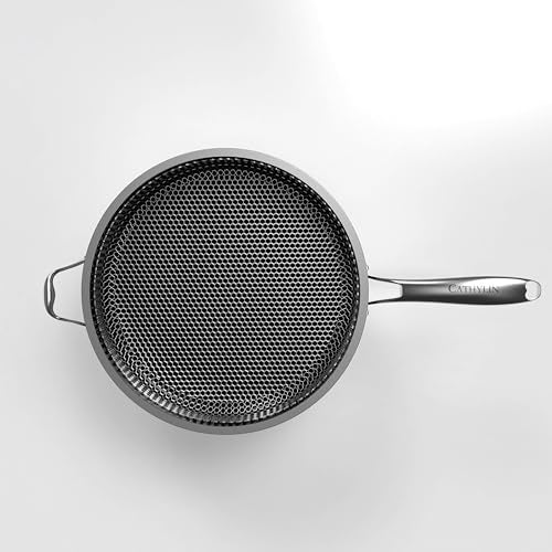 CATHYLIN 316L Stainless Steel 8QT Frying Pan Hexagon Nonstick Wok with Lid,Single Handle to Hold, PFOA Free, Dishwasher Oven Safe (8QT/Single Handle) - Image 3
