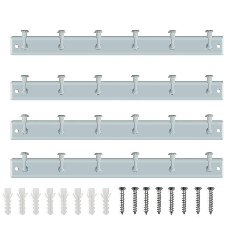 Caneuf Metal 6 Hook DoorWall Cloth Hanger with Screws for Bathroom Kitchen Pack of 4 White - Image 1