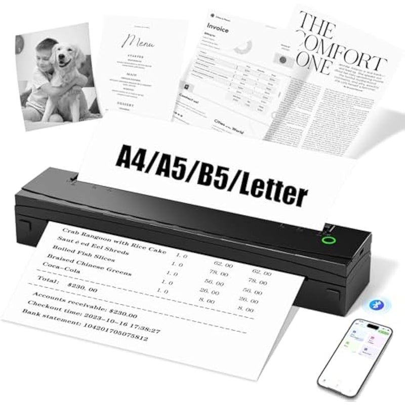 أنكوفو Portable Printer Wireless for Travel, D80 Thermal Printer, Inkless Printers, Compatible with iOS, Android, Laptop, Supports 8.5 x 11 US Letter & A4 & A5 for Home Use, Office, Vehicles, Black - Image 1