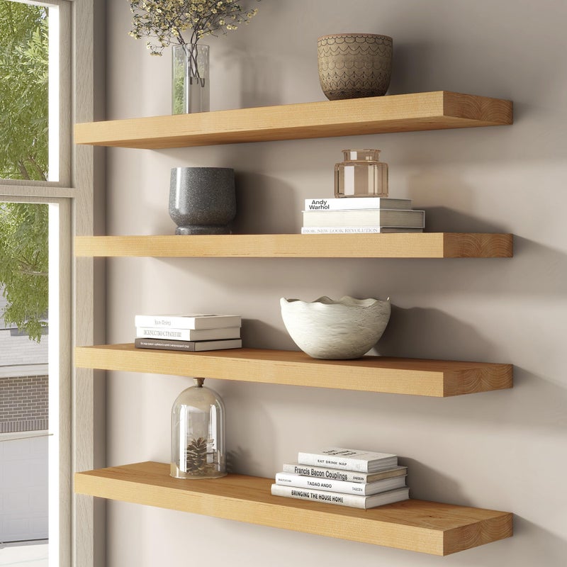 FLYJOE Floating Shelves for Wall, USA-Sourced Brich Wood 48 Inch Long Wall Shelves, Natural Wooden Mounted Picture Ledge Shelf, Nursery Book Storage Shelf Kids Bookshelf, Display Shelf for Bathroom - Image 2