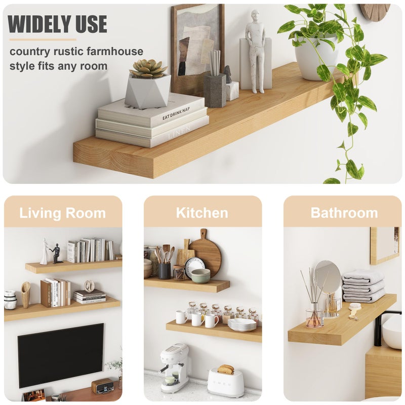 FLYJOE Floating Shelves for Wall, USA-Sourced Brich Wood 48 Inch Long Wall Shelves, Natural Wooden Mounted Picture Ledge Shelf, Nursery Book Storage Shelf Kids Bookshelf, Display Shelf for Bathroom - Image 4