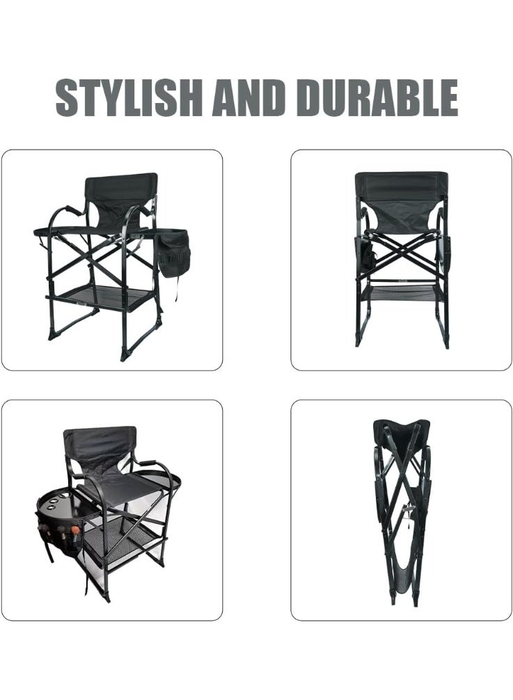 ميشيدا الكرسي المُخرج المُطوية، كرسي مُحلِّق التجميل المُنقول من الألمنيوم الخفيف الوزن، لـ الغرفة النومية والستوديو والصالون والأنشطة الخارجية (أسود غامق) - Image 3