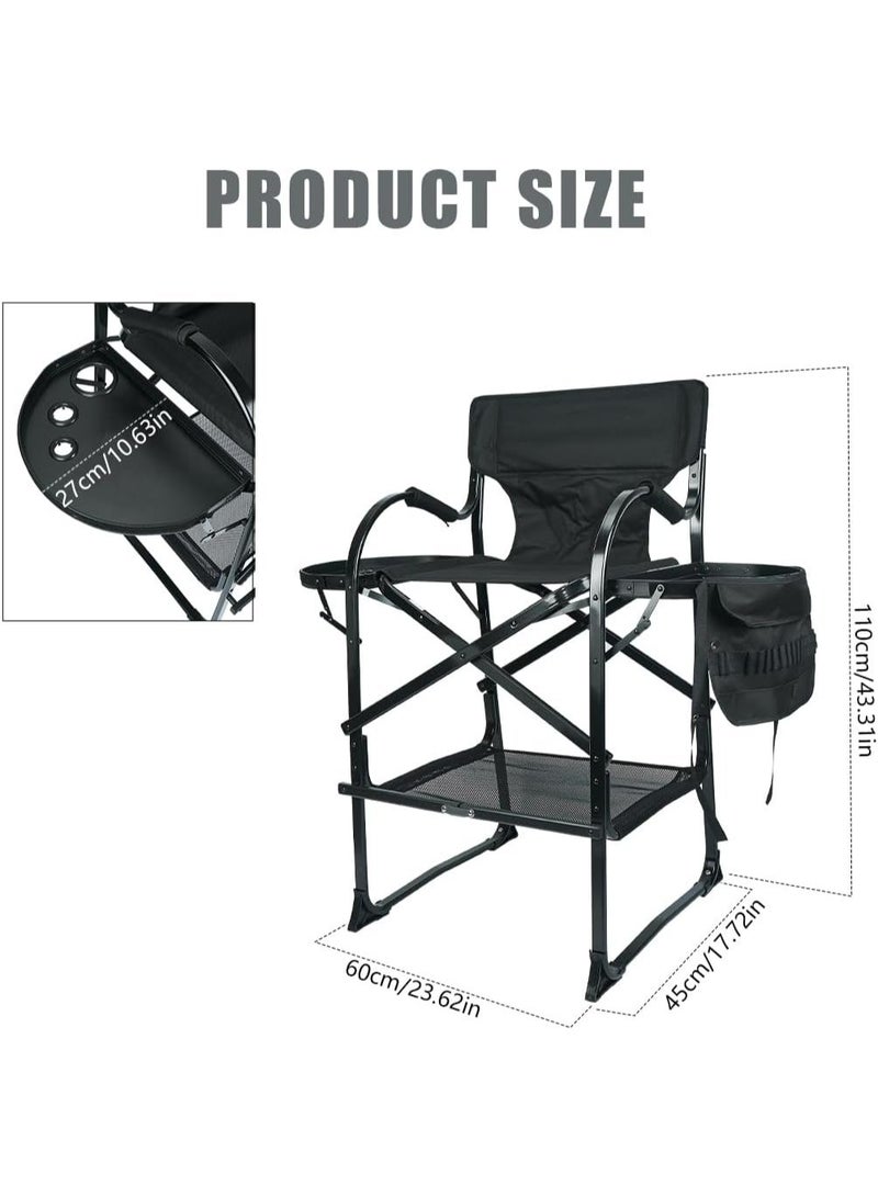 ميشيدا الكرسي المُخرج المُطوية، كرسي مُحلِّق التجميل المُنقول من الألمنيوم الخفيف الوزن، لـ الغرفة النومية والستوديو والصالون والأنشطة الخارجية (أسود غامق) - Image 2