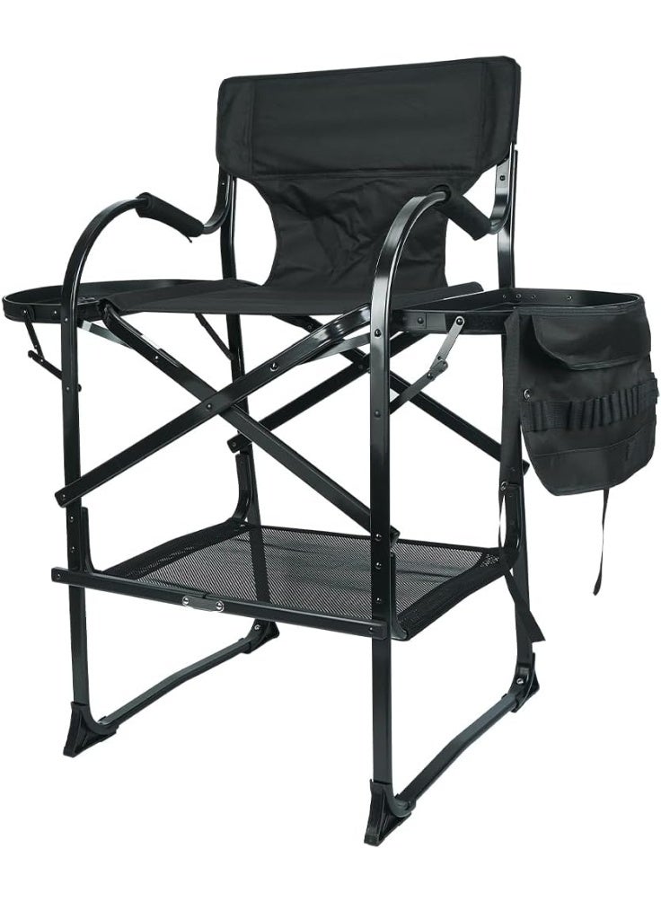 ميشيدا الكرسي المُخرج المُطوية، كرسي مُحلِّق التجميل المُنقول من الألمنيوم الخفيف الوزن، لـ الغرفة النومية والستوديو والصالون والأنشطة الخارجية (أسود غامق) - Image 1