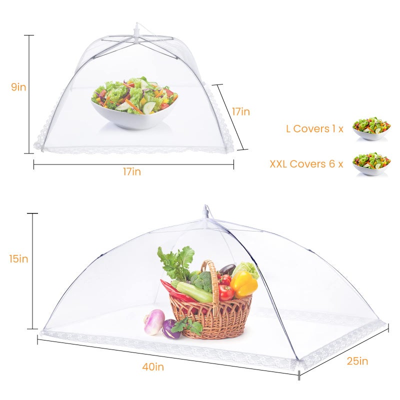 HOMKULA Food Covers for Outside - 2 Extra Large (40 x 25 in) & 6 Large (17 x 17 in) Food Tents/Food Covers for Outdoors Mesh Screen, Picnic Pool Party Supplies, Pop-Up and Collapsible - Image 3