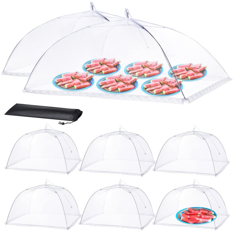 HOMKULA Food Covers for Outside - 2 Extra Large (40 x 25 in) & 6 Large (17 x 17 in) Food Tents/Food Covers for Outdoors Mesh Screen, Picnic Pool Party Supplies, Pop-Up and Collapsible - Image 1